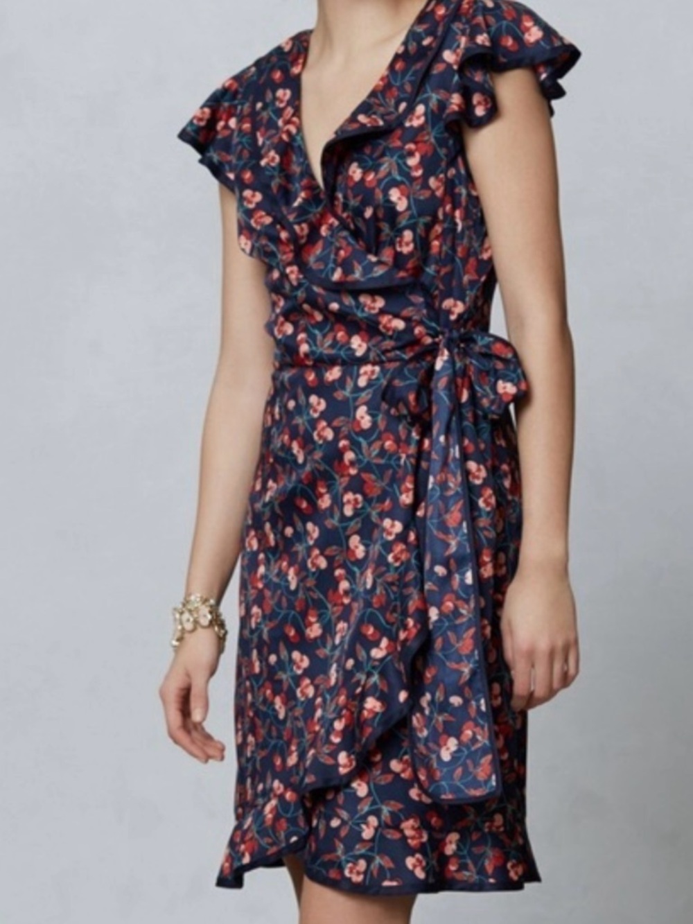 Hi There By Karen Walker Navy Floral Ruffle Wrap Midi Dress